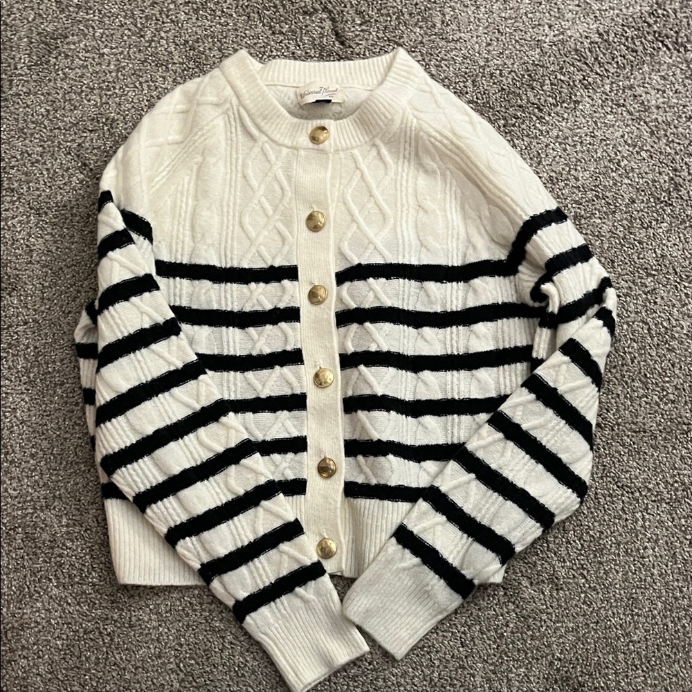 Universal Thread Cream and Black Striped Cable Knit Cardigan